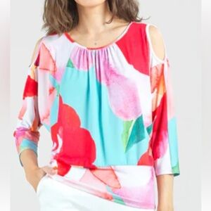 CLARA SUNWOO Vibrant Floral Blouse in Red and Blue